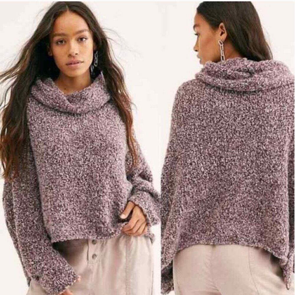 Free People Sweater Medium Cowl Neck BFF Bittersweet Loose Knit Oversized Purple